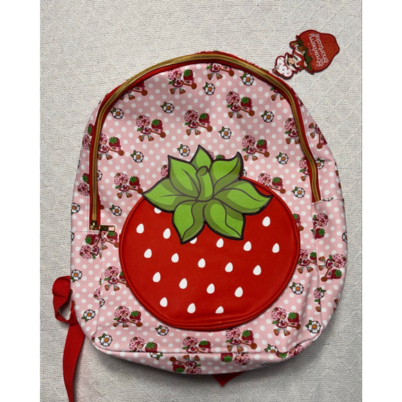 NWT Strawberry Shortcake Pink & Red Full Size Backpack with 3D Strawberry Pocket - Picture 3 of 9